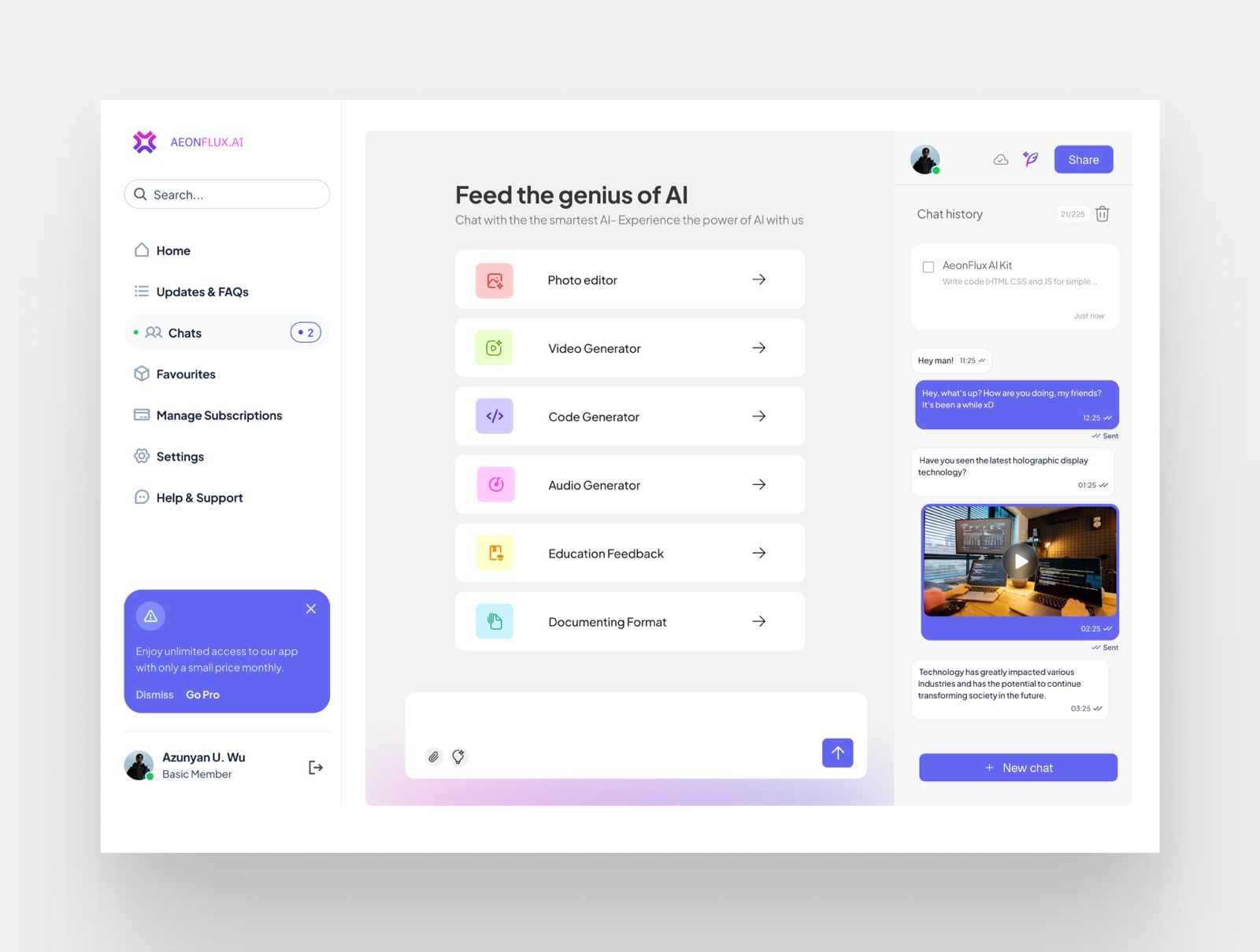 UI design for AEONFLUX.AI